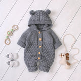 Ear Knit Romper With Hoodie